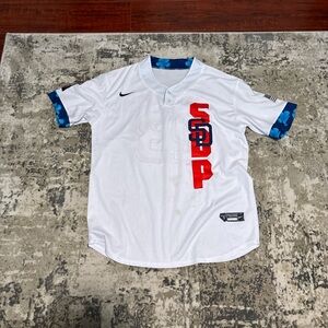 All-Star Fernando Tatis Jr 2021 Game White Jersey with Purple and Blue Accents